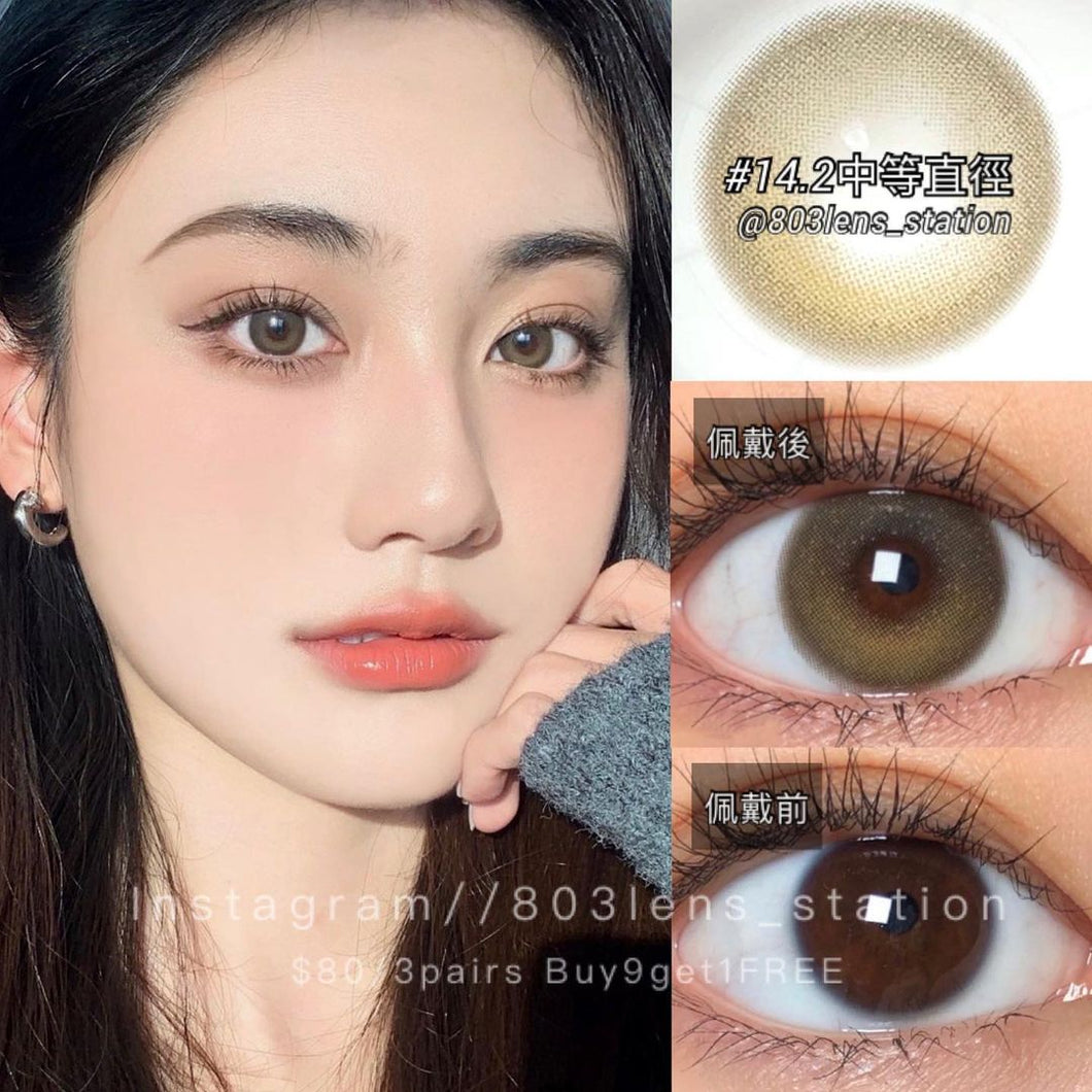 現貨 Eyewish 月夜微光 啡色 Brown 14.2mm 年拋（兩片裝）